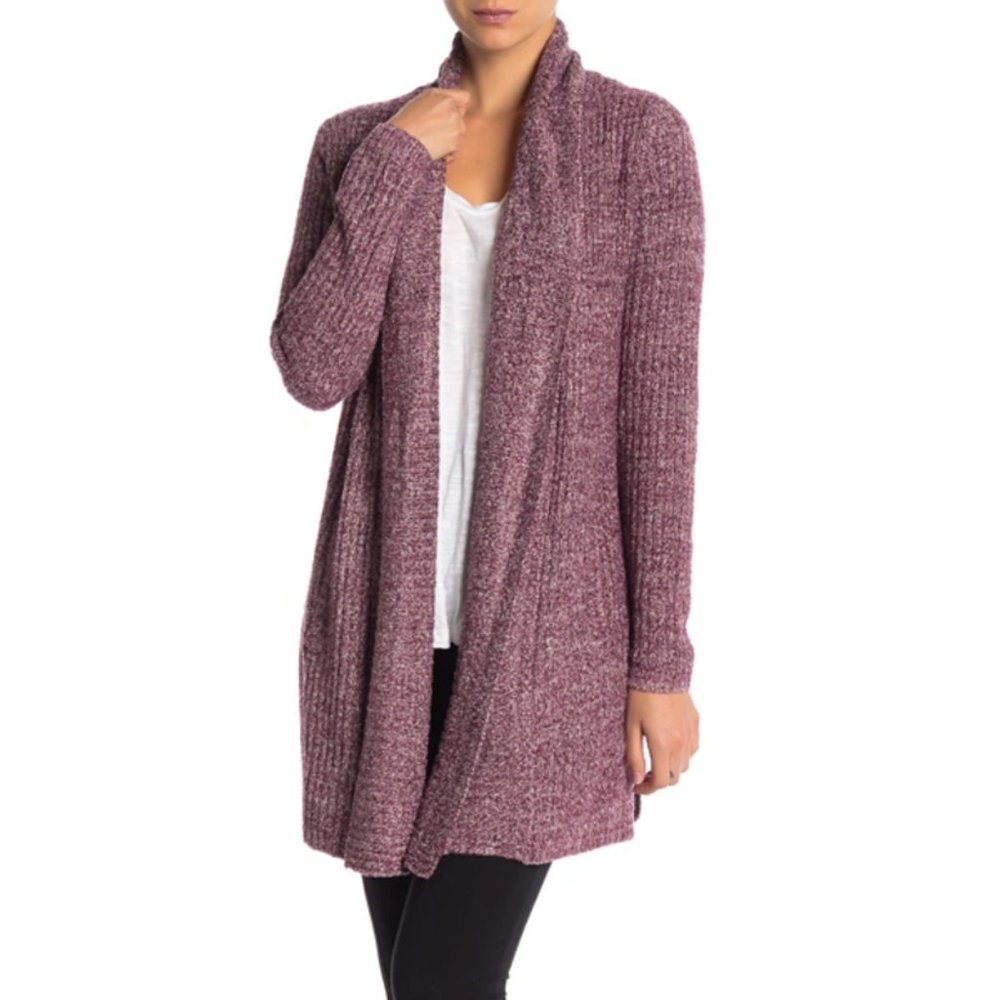 BAREFOOT DREAMS Cozychic Lite Montecito Cardigan Sweater Burgundy/Stone Small
